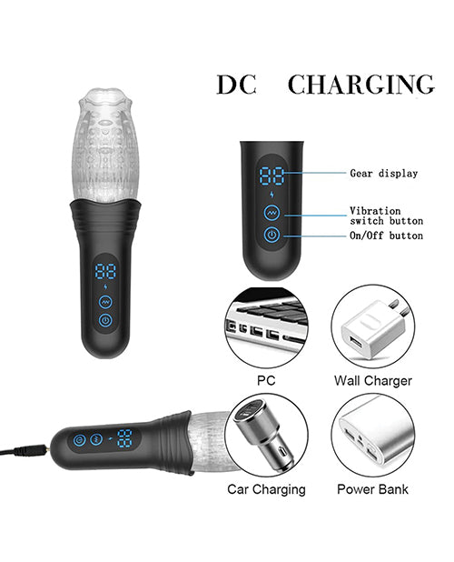 The Male Rose Pro Rechargeable Thrusting Rotating Masturbator - Black/Clear